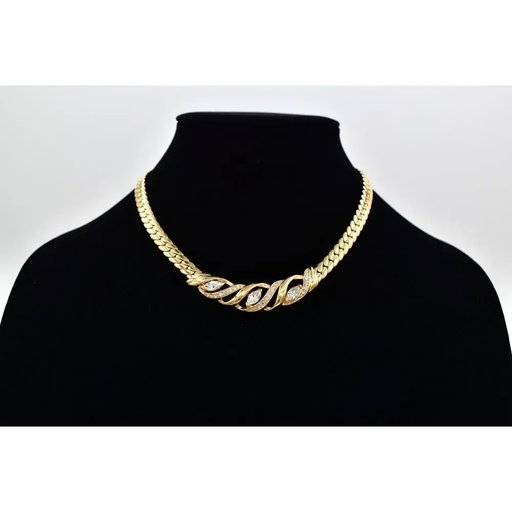 Trifari Vintage Crystal Collar Necklace Heavy Gold Chunky Signed 1960s BinBE